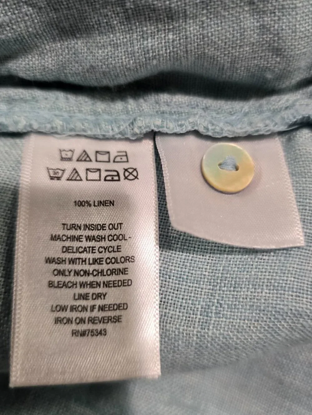 Sigrid Olsen Women's 100% Linen Shirt Button Down Roll Tab Sleeve Aqua Blue Sz L - Picture 8 of 8